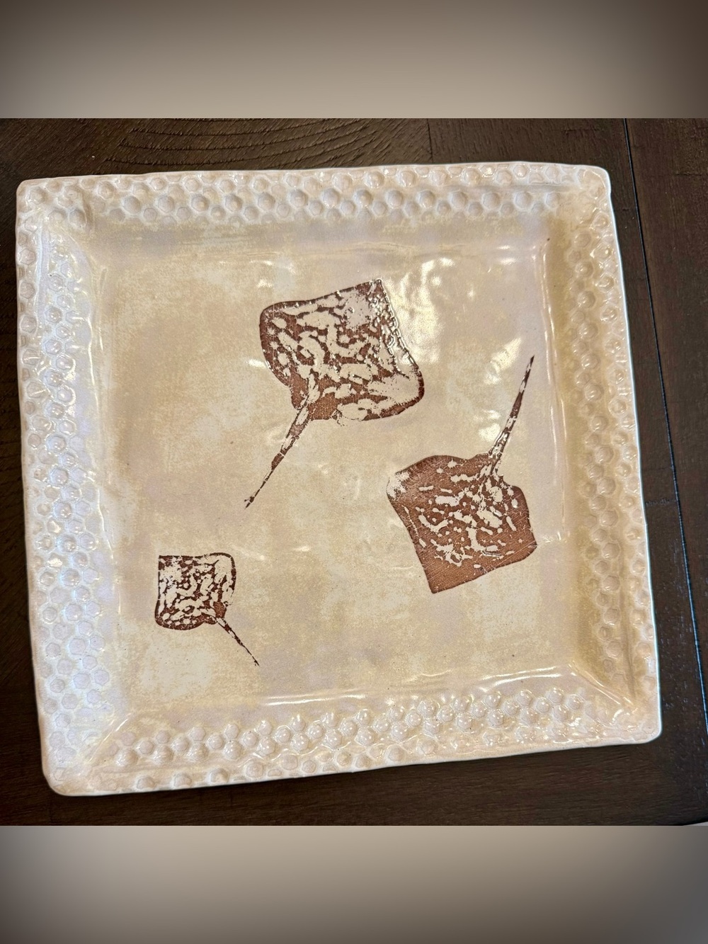 Handmade Pottery Stringray Platter-Square Coastal Ceramic Trinket Tray